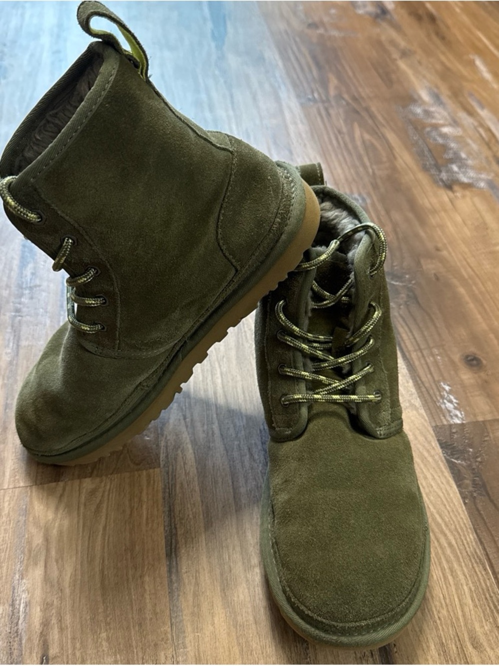 UGG Olive Green Suede Lace-Up Boots